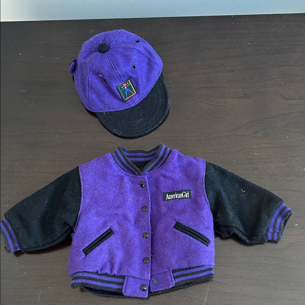American Girl Purple & Black Varsity Jacket with Cap